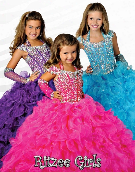 Hot Fashion Ritzee Girls Girls Pageant Dresses Little Girls Party Dance Dresses Real Photos Halter Sequins Bingbing Kids Formal Dresses