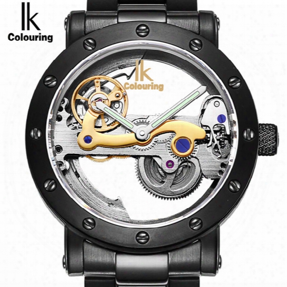 Ik 2017 New Skeleton Automatic Mechanical Watches Colouring Hollow Mens Top Brand Luxury Business Full Steel Winner Wristwatch Clock Watch