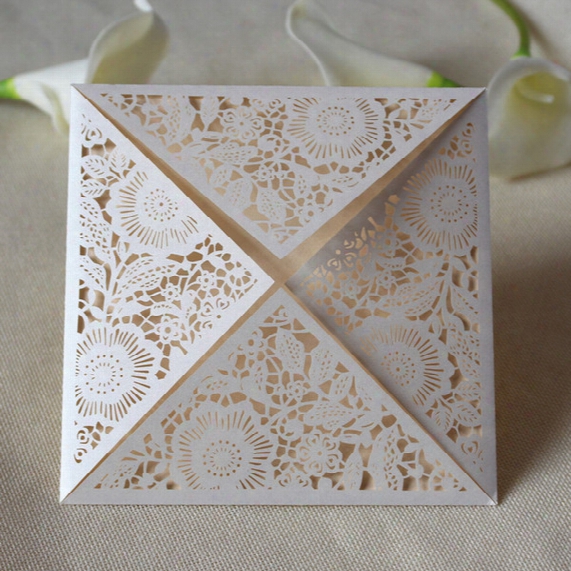 Luxury Wed Invitation Square Wed Invitation Laser Cut Flower Design Wed Card Invitatiions Free Shipping Wholesale