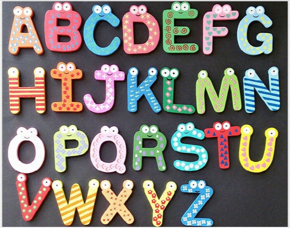 Magnet Education Learning Toys Wooden 26 Alphabet Letters Decor Cartoon Words Wood Crafts Home Refrigerator Decorations Kids Children Gifts