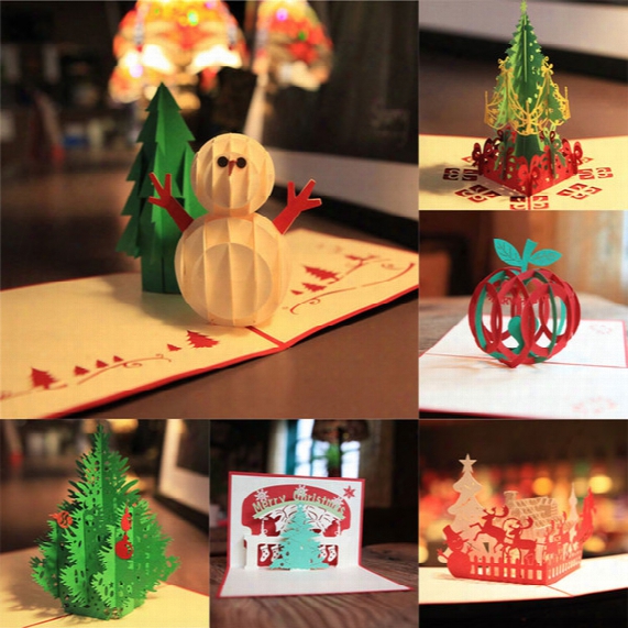 New Handmade Merry Christmas Greetings Cards Kirigami 3d Pop Up Christmas Tree Snowmen Card Wholesale Hot