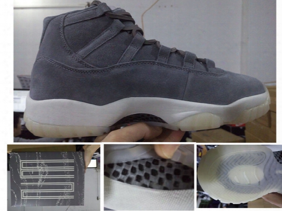 Real Carbon Fiber Retro Xi 11s Grey Suede Mens Basketball Shoes Sneaker Outdoor Trainer Retro 11s Size 10.5