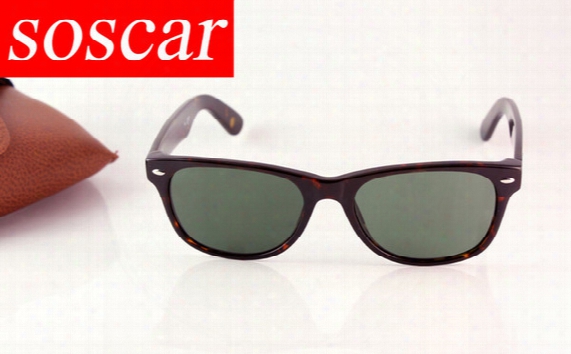 Soscar 2132 Authentic Sunglasses For Men Women Brand Designer Sunglasses Tortoise Black Frame G-15 Glass Lenses 55mm