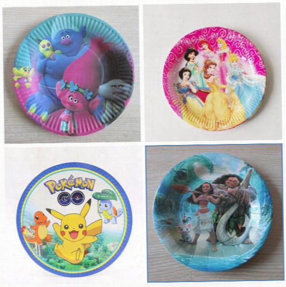 Tableware Moana Paper Plate Trolls Cartoon Birthday Decoration Party Supply Xmas Festival For Kids Girls Boys Dishes Dhl Free Shipping
