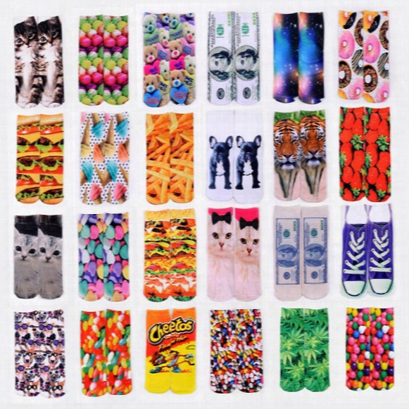 Topshop 3d Digital Printing Socks Animal And Food Series Unisex Socks Beautifully Design Soft Comfortable Cartoon Socks 2015 Hot [sku:a562]