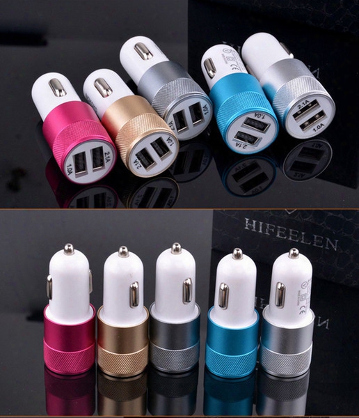 12v 2.1a 1.0a Aluminum Dual Usb Port Universal Car Charger Cigarette Lighter Car Styling For Iphone Samsung Huawei Phone