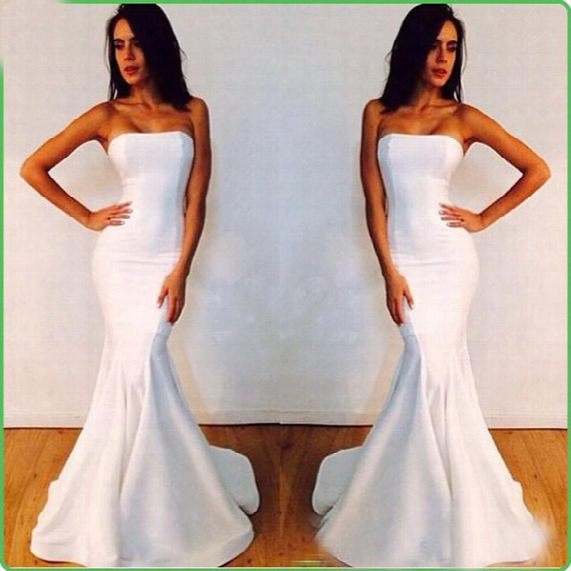 2015 Simple Cheap Michael Costello Evening Gowns Elegant Mermaid Prom Party Dresses Strapless White Custom Made Celebrity Red Carpet Gowns