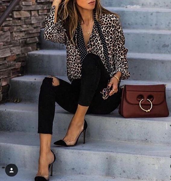2017 Leopard Print With Scarf Long Sleeves Turn-down Collar Printed 100% Silk Women Tops Blouse Spring Summer Equipment Eq Blouses & Shirts