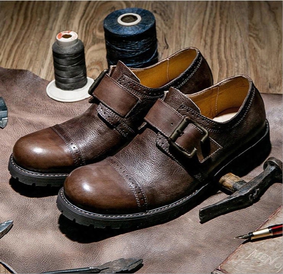 2017new Men Dress Shoes Mens Business Shoes Hand Tassel Fashion Exquisite Carved Shallow Mouth Genuine Leather Youth Hot Sale Nostalgic Shoe