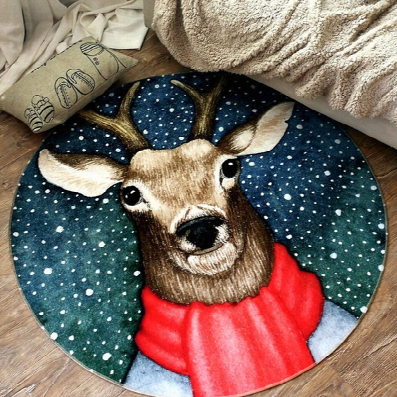 2018 Brand New Round Christmas Reindeer Carpet 80 Cm New Year Prayer Rug Non-slip Fashion Home Carpeting Decorations
