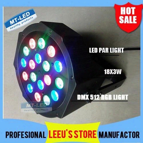 4pcs Free Shipping Big Led Stage Light 18x3w 54w 85-265v High Power Rgb Par Lighting With Dmx 512 Master Slave Led Flat Dj Auto-controller