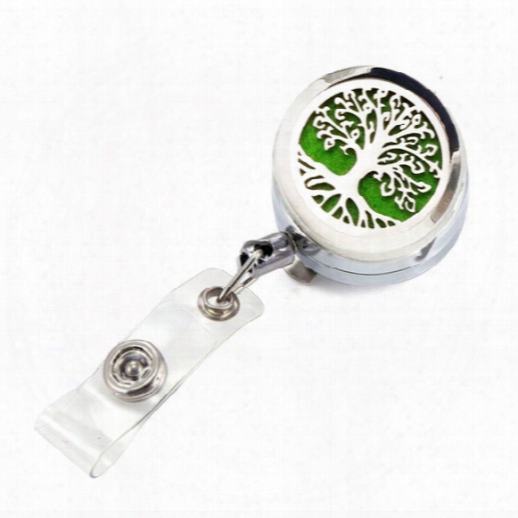 6 Styles Life Tree Om Lotus Aroma Essential Oil Locket Metal Retractable Badge Reel Key 30mm Id Card Clip Ring Lanyard Name Tag Card Holder