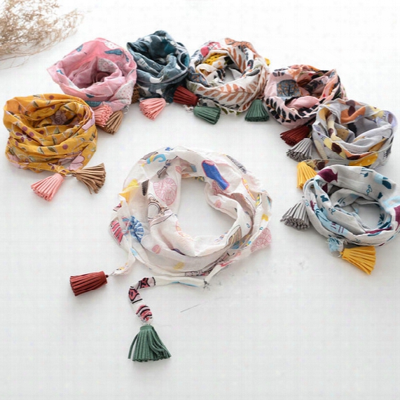 8 Color Autumn Winter Floral Printed Tassels Children Scarves Fashion Korean Wholesale Children Wraps Girls Cape Baby Kids Scarf A943