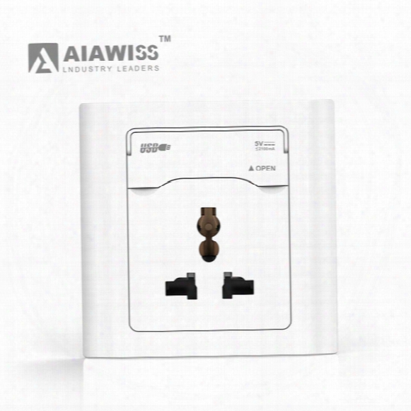 Aiawiss Eu/uk/un Type 5v 2.4a Dual Usb Wall Socket With Protect Door Universal, White