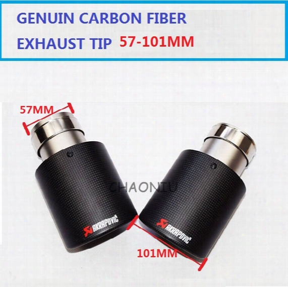 Carbon Fiber Coated Stainless Steel Universal Car Exhaust Pipe Tip Tailtip 57mm /101 Mm Akrapovic Car Exhaust Matte Black