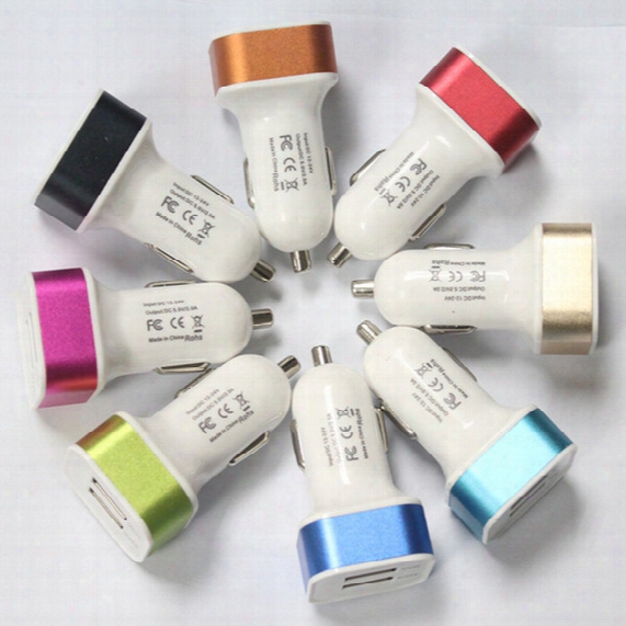 Colorful Car Charger Dual Usb Port Universal Car Adaptor 2.1a 1.0a For Apple Iphnoe Ipad Ipod Samsung Galaxy