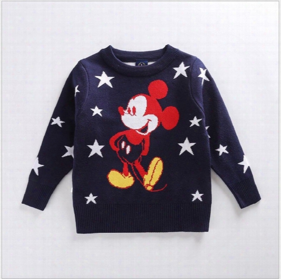 Cute Kids Sweaters 2017new Spring Autumn Boys Girls Cartoon Knitted Mickey Mouse Sweatshirts Children Stars Printed Pullover 5pcs/lot