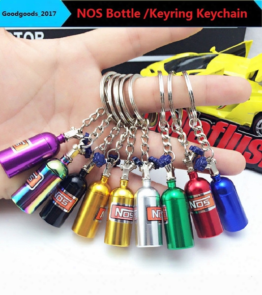 Fashion Auto Parts Model Rainbow Colors Nos Bottle Keyring Keychain Car Key Chain Keyring Keyfob Stash Pill  Box Storage M747