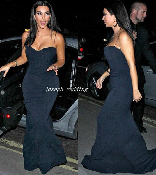 Free Shipping Vestidos Kim Kardashian Evening Dresses Mermaid Sweetheart Spaghetti Straps Black Floor Length Long Red Carpet Gown