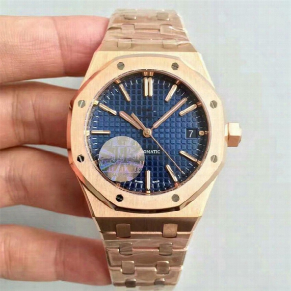 Gold Blue 2017 Luxury Stainless Steel Business Black Watch Automatic Mechanical High Quality Royal Oak Series Wristwatch Men's Watches