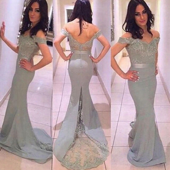 Grey Off Shoulder Arabic Mermaid Evening Dress Prom Dress 2016 Backless Formal Party Red Carpet Celebrity Dresses Robe De Soiree