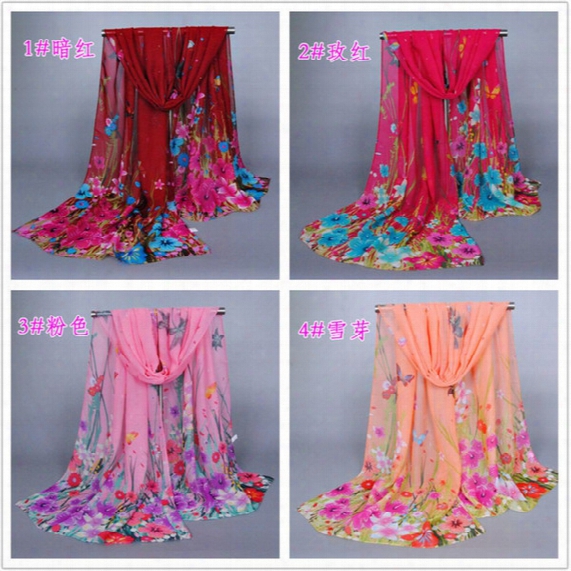 Hot ! 10pcs European And American Fashion New Underbrush Butterfly Chiffon Scarves 160*50 Cm 8-color