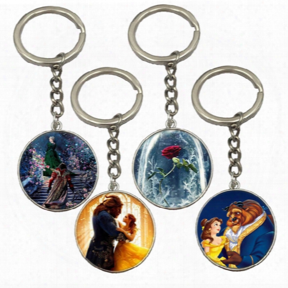 Kids Keychain Beauty And The Beast Printed Picture 3d Printed Cartoon Style Kids Gifts Beauty And The Beast Keychain