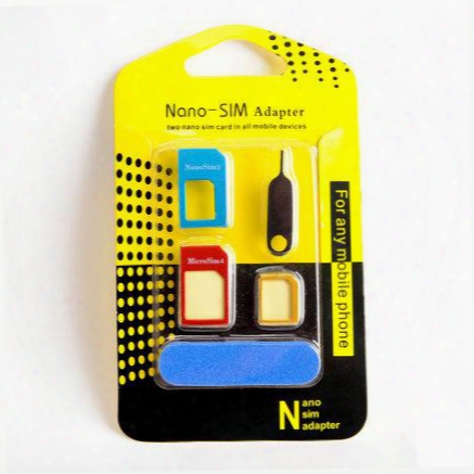 Metal Design Cell Phone 5in1 Sim Adapter Wholesale Mobile Phone Accessory For Iphone Samsung Nano Cards Micro Cards Standard Cards