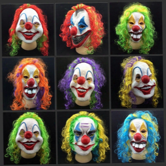 New Clown Mask Long Curl Colorful Hair Latex Mask Carnival Halloween Mask Masquerade Party Costume Free Shipping