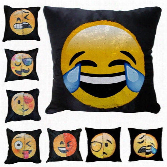 New Emoji Sequins Pillow Case Pillowcase Double Colors Faces Expression Pillow Covers Home Sofa Car Decor Cushion Gifts New 40*40cm Sf42+2