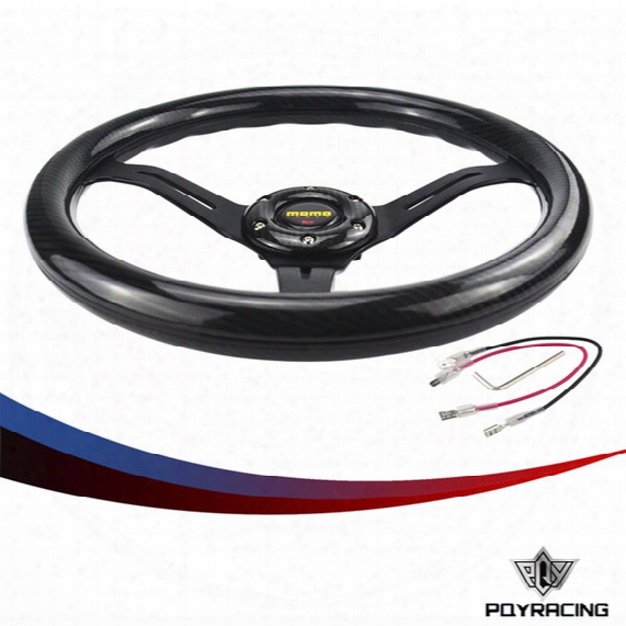 Pqy Racing - New 14 Inch 350mm Carbon Fiber Momo Style Steering Wheel Automobile Race Modified Pqy-swl07cf