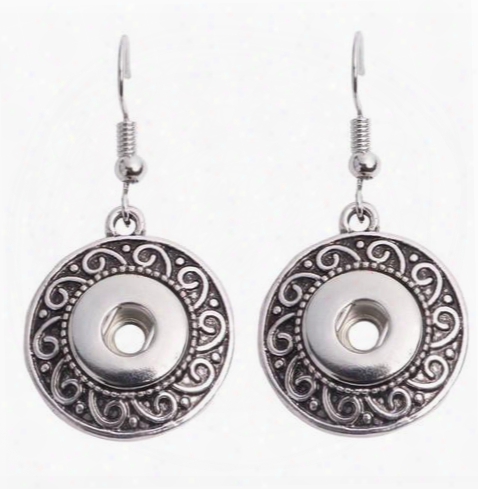 Round Vintage Carved Flower Earrings Fashion Pair Fit 12mm Snap Buttons Diy Long Earrings
