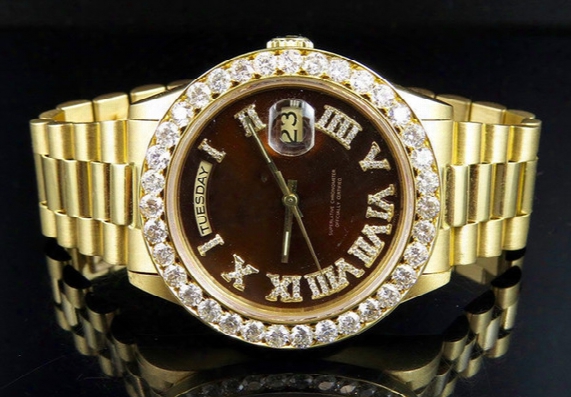 Top Quality Luxury Wristwatch 18038 18k Mens Yellow Gold President Day-date 41mm Brown Dial Diamond Bezel Automatic Movement Watch