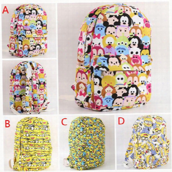 Tsum Tsum Mickey Schoolbag Minnie Mouse Printed Canvas Backpack Cartoon Children Casual Shoulder Bag Student School Bags 201508hx