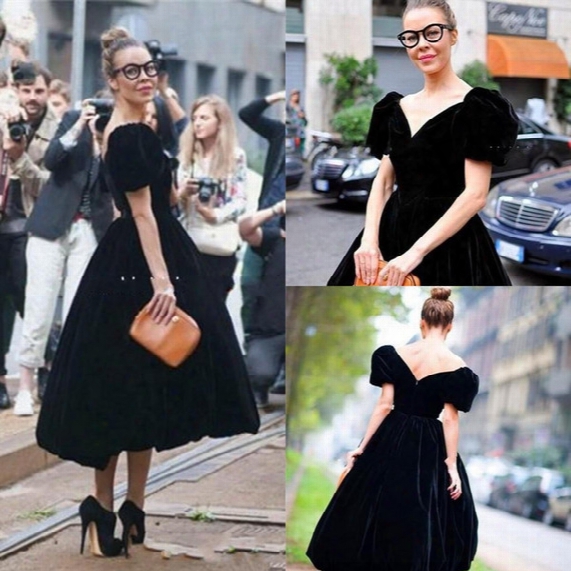 Vintage Black Ball Gown Prom Dresses Puffy Sleeves Velvet Cheap Formal Gowns Red Carpet Celebrity Dress For Special Occasion 2015 J821
