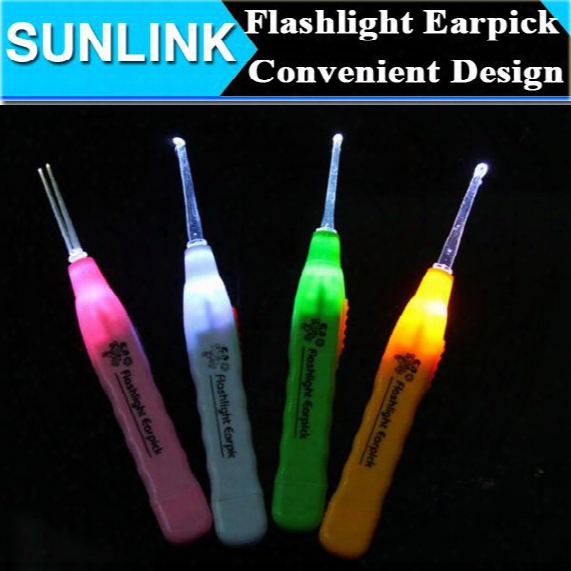 Wholesale Ear Cleanser Earwax Spoon Clean Led Light Flashlight Earpick 100pcs Per Lot Dhl Shipping Free