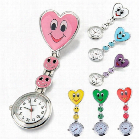 15% Heart Shape Cartoon Smile Face Nurse Watch Clip On Fob Brooch Hanging Pocket Watch Fobwatch Nurse Medical Tunic Watch