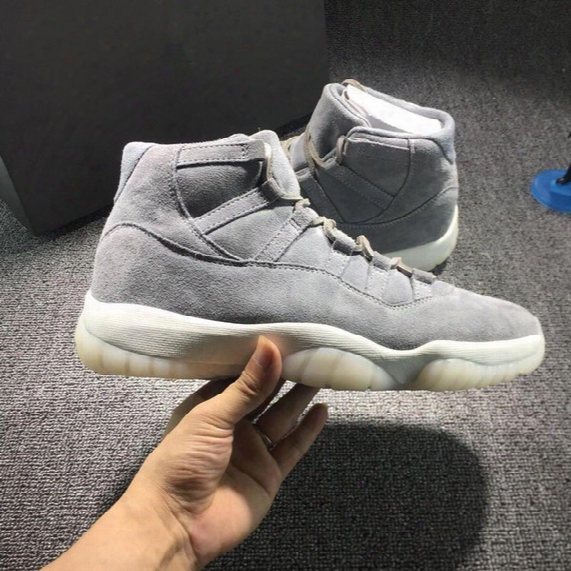 2016 New Air Retro 11 Prm Suede Grey Men Basketball Shoes 11s Sports Sneakers Wholesale Trainers Real Carbon Fiber Top Quality Size 8-13