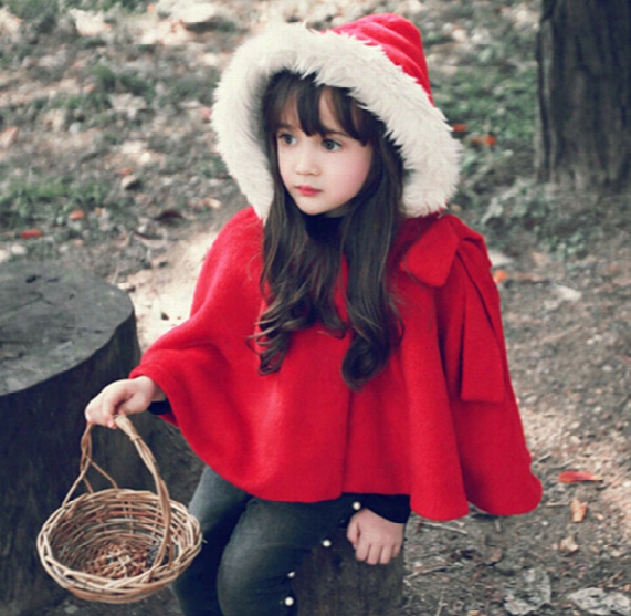 201 6 Top Fashion Poncho New Dress Princess Cloak , Female Children Hooded Cape Wool Coat Children&#039;s Fringed Red Scarf, Free Shipping