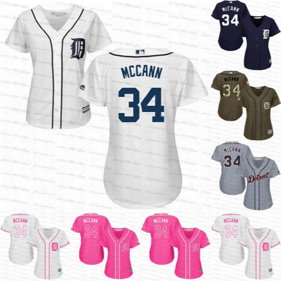 2017 Custom Womens Detroit Tigers 34 James Mccann White Fashion Grey Blue Army Green Pink Cool Base Mlb Baseball Jersey Stitched S-2xl