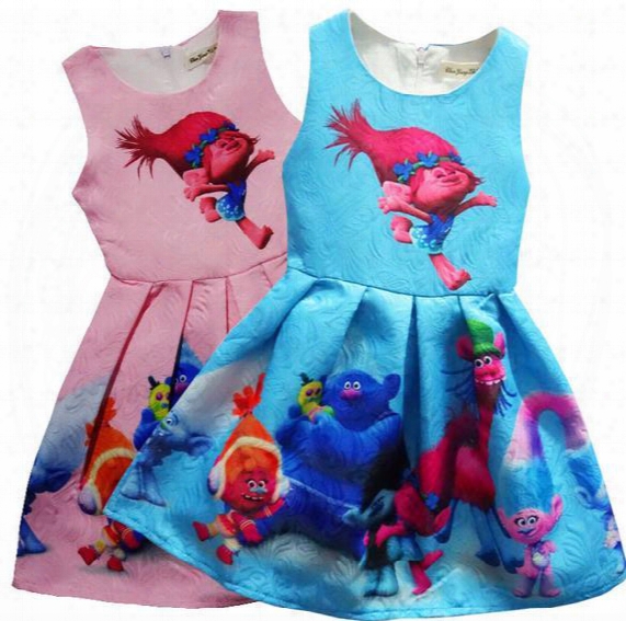 2017 Girl's Dresses Girl Trolls Poppy Branch Princess Dress Children High Quality Cartoon Bowknot Sleeveless Vest Dresses Clothes