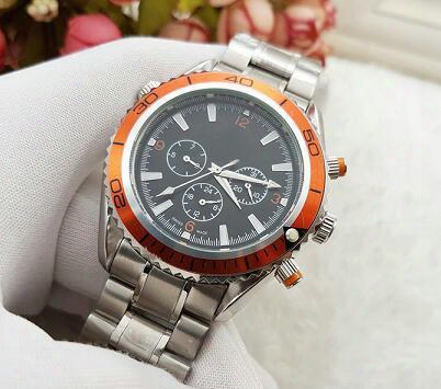 2017 New Men Sport Watches Stainless Steel Automatic Mechanical Steel Orange Black Rubber Strap James Bond 007 44mm Watch
