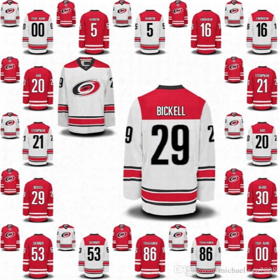 2017 Nhl Carolina Hurricanes Jerseys, 20 Sebastian Aho 5 Noah Hanifin 29 Bryan Bickell 30 Cam Ward 53 Jeff Skinner Hockey Jerseys