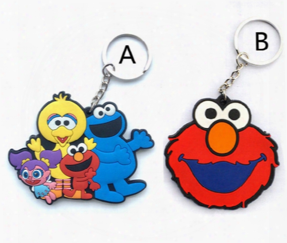 20pcs/lot Sesame Street Figure Keychain Elmo / Big Bird / Cookie Monster Cartoon Sided Pattern Pendants Kids Gift Free Shipping