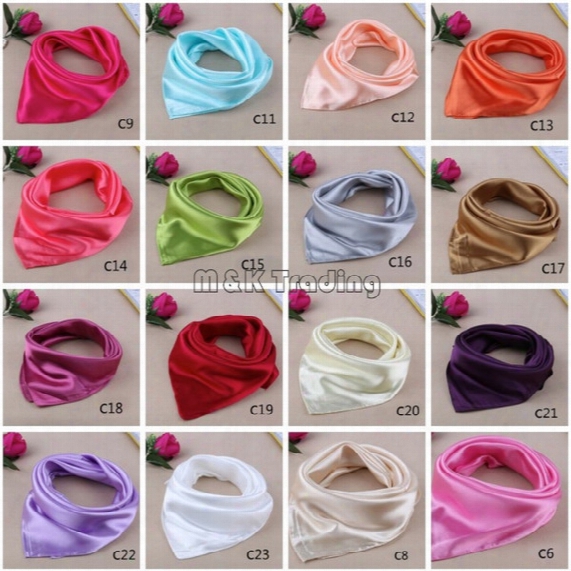 23 Pure Colors Satin Small Silk Scarf Solid Colors Small Imitation Scarf Gorgeous Kerchief Women Business Attire Mix Colors