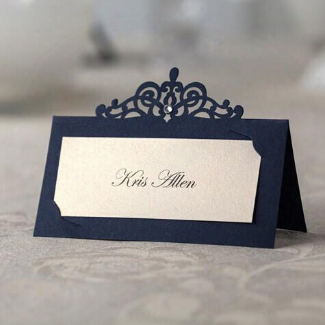 24pcs Blue Laser Cut Place Cards Wedding Name Cards Paper Party Table Decoration Free Shipping