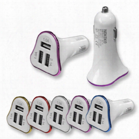 3 Ports Usb Car Charger New Design Elegant White Body Colorful Frame 2.1a Fast Charging Car Charger For Samsung S8plus S8 Htc Lg Free Dhl