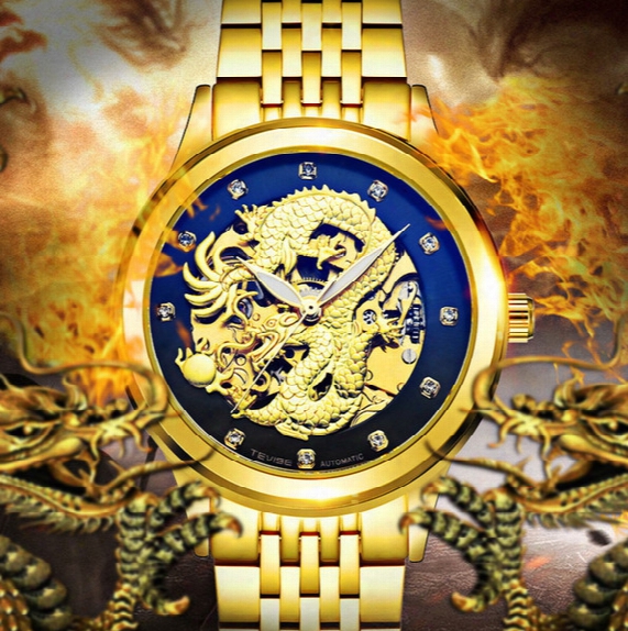 3d China Dragon Totem Skeleton Automatic Mechanical Watch Vintage Dragon Master Watch Men Business Watch Luxury Diamond Watches