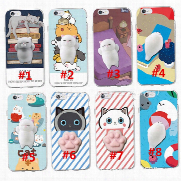 3d Squishy Cartoon Kitty Cat Silicone Phone Case Fidget Stress Relieve Squeeze Soft Tpu Back Cover Shells For Iphone X 6 7 8 Plus Samsung S8
