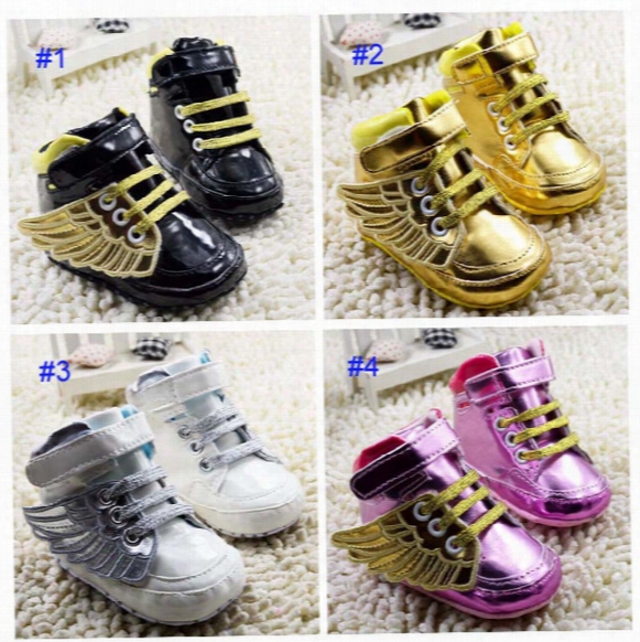 4 Color Baby Angel Wings Modeling Booties Toddler Shoes 2017 New Children Lovely Cartoon Gold Pure Cotton Baby First Walker Shoes B001